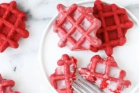 Red Velvet Waffles with Donut Glaze for a Decadent Breakfast