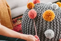 DIY Autumn Pom-Pom Pouf: Cozy Ottoman Project for Fall