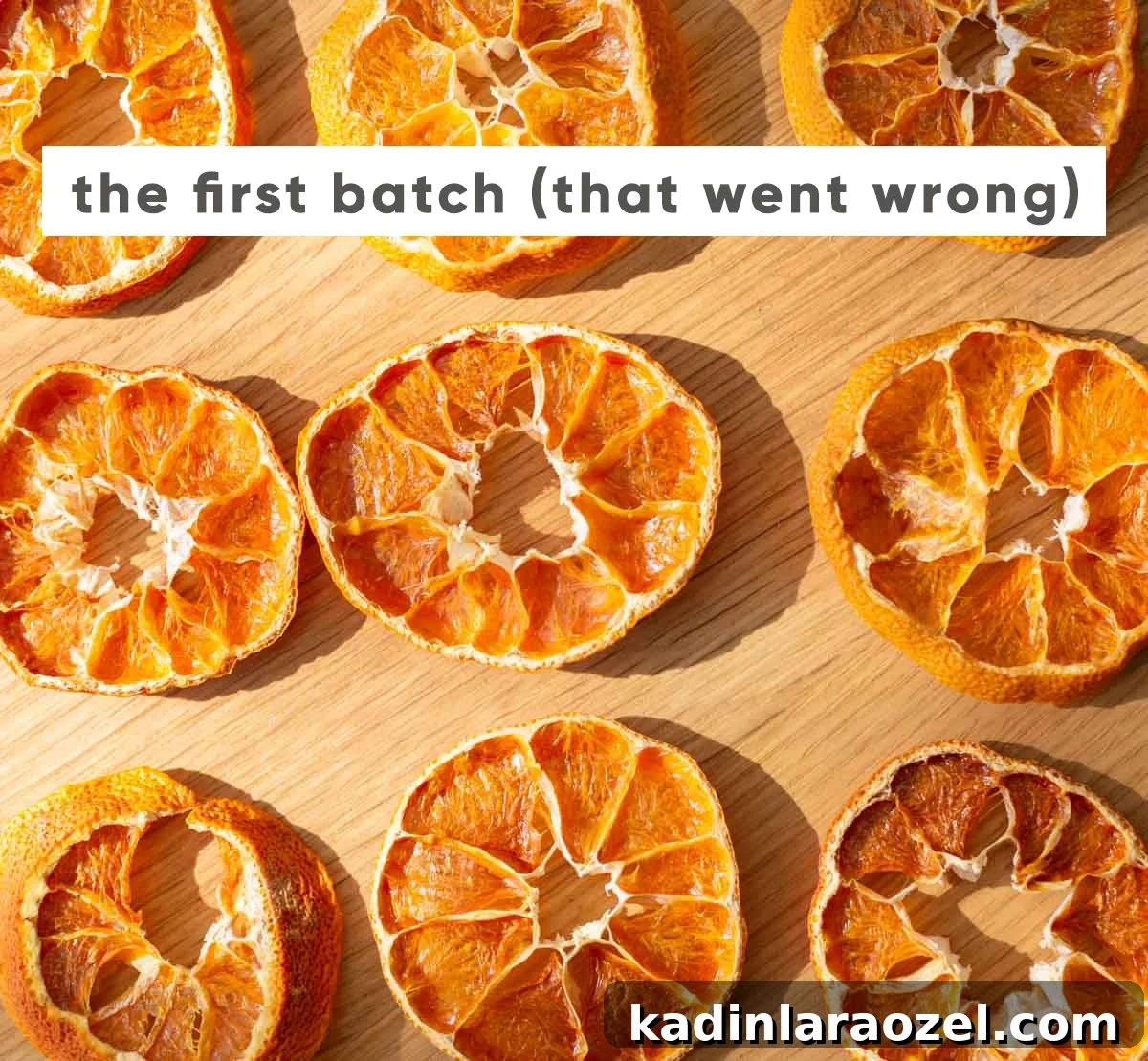 dried orange slices sitting on a wood table in the sun