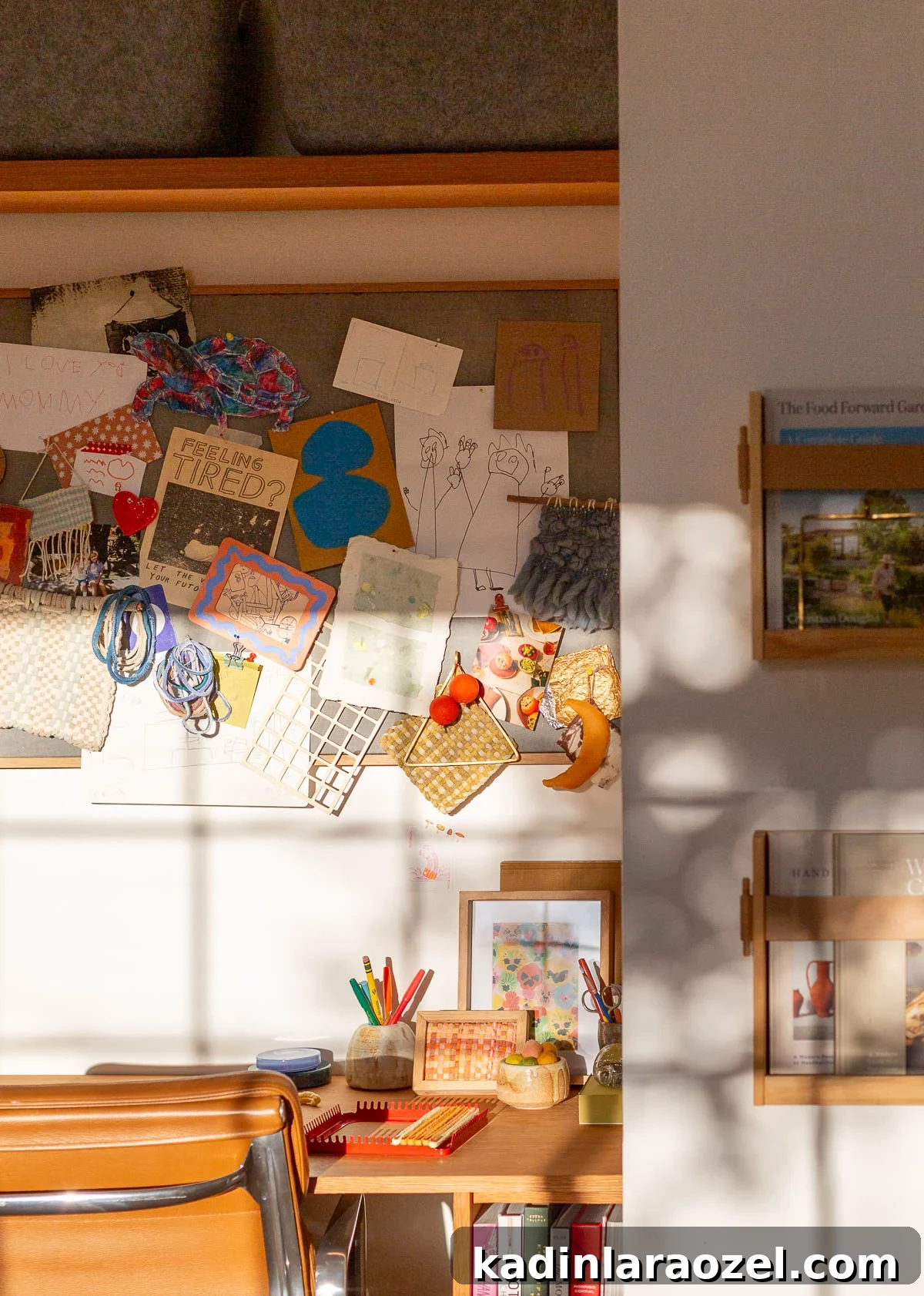 Guest Bedroom Closet Desk Makeover: DIY Small-Space Workstation 3 artsy cluttered wood desk and office space in a small closet