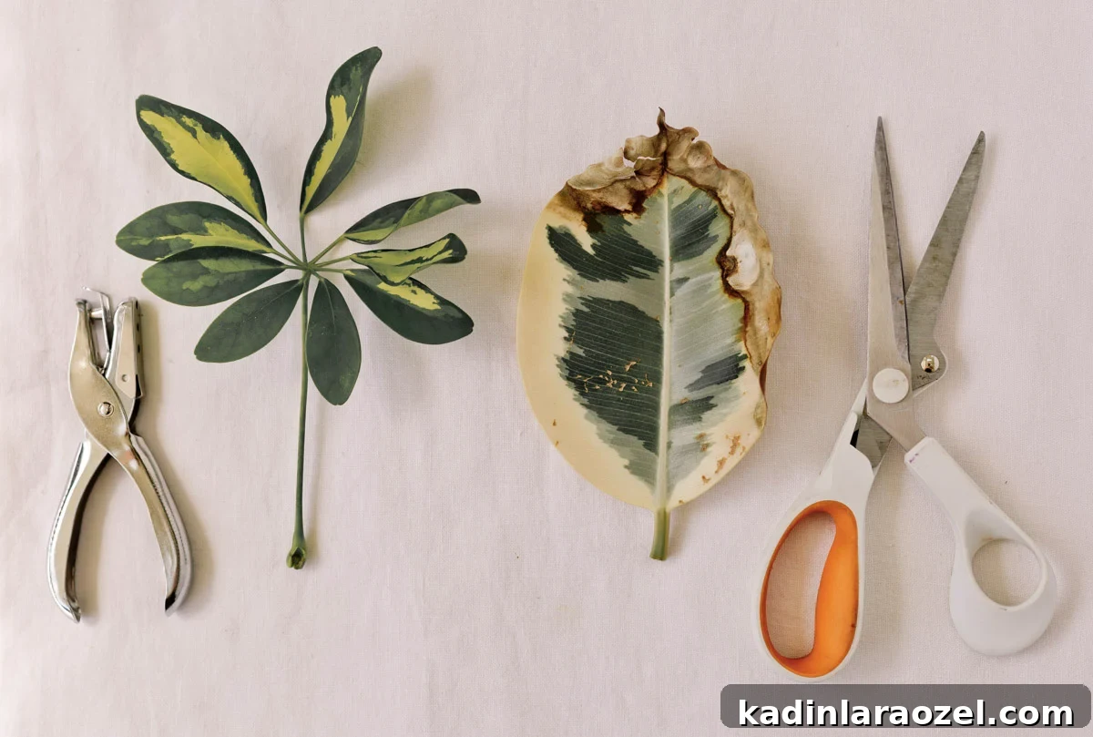 supplies for making biodegradable confetti, which includes: hole punch, leaves, and scissors
