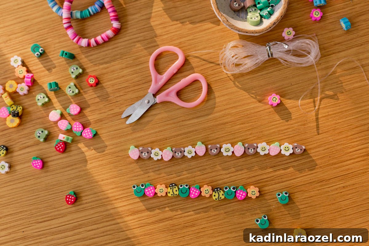 Creative Clay Bead Bracelet Designs and Styling Ideas 3 colorful polymer clay beads lined up in a bracelet design, repeating pattern