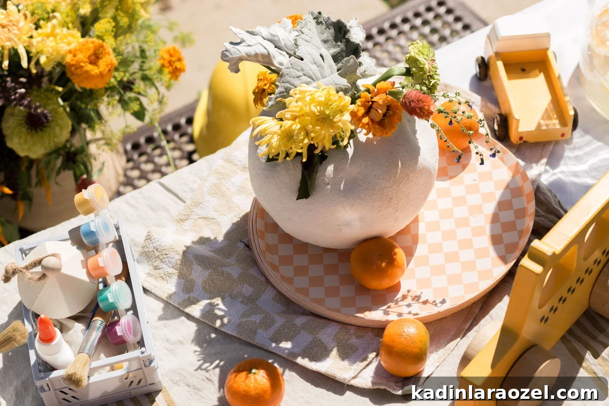 Construction and Car-Themed Birthday Party Ideas for Kids 9 Picnic table with checkered plates, toy cars, and yellow and orange flower arrangements