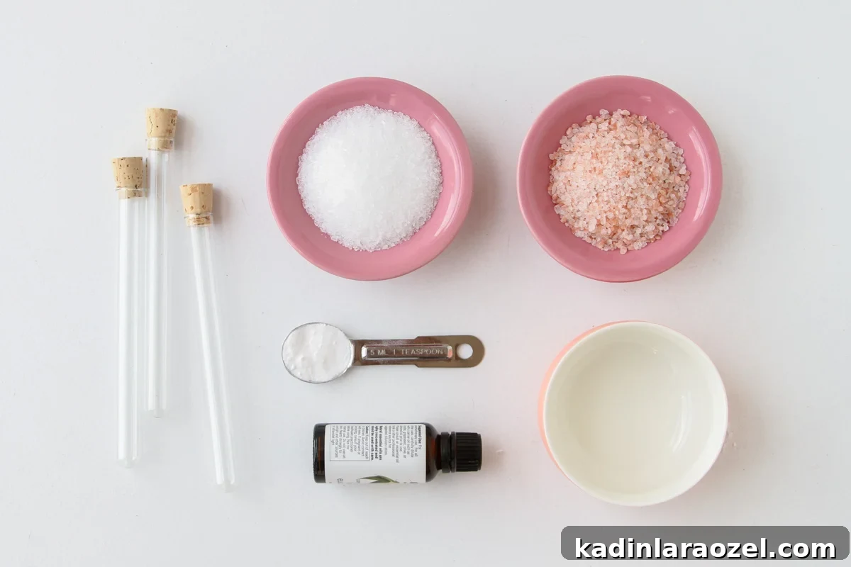 ingredients laid out for diy bath salts