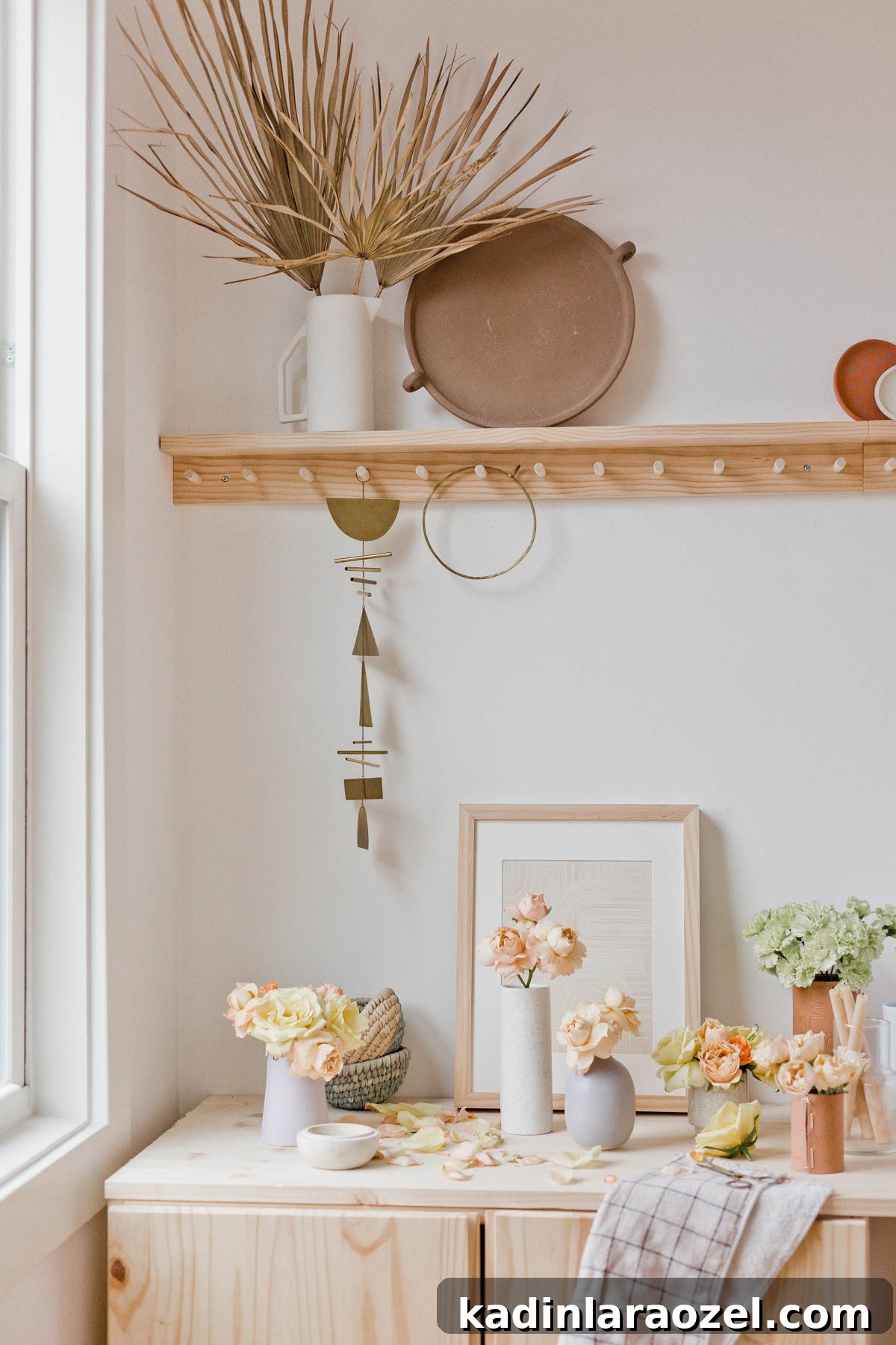 Instant Ways to Upgrade Grocery Store Flowers for Stunning Bouquets 5 fresh flowers in simple modern vases, sitting on a wood table near a window