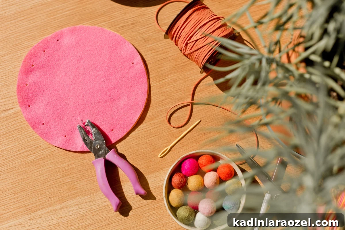 DIY Drawstring Pouch: Step-by-Step Sewing Tutorial 5 punching holes into circular pieces of felt to create a diy pouch