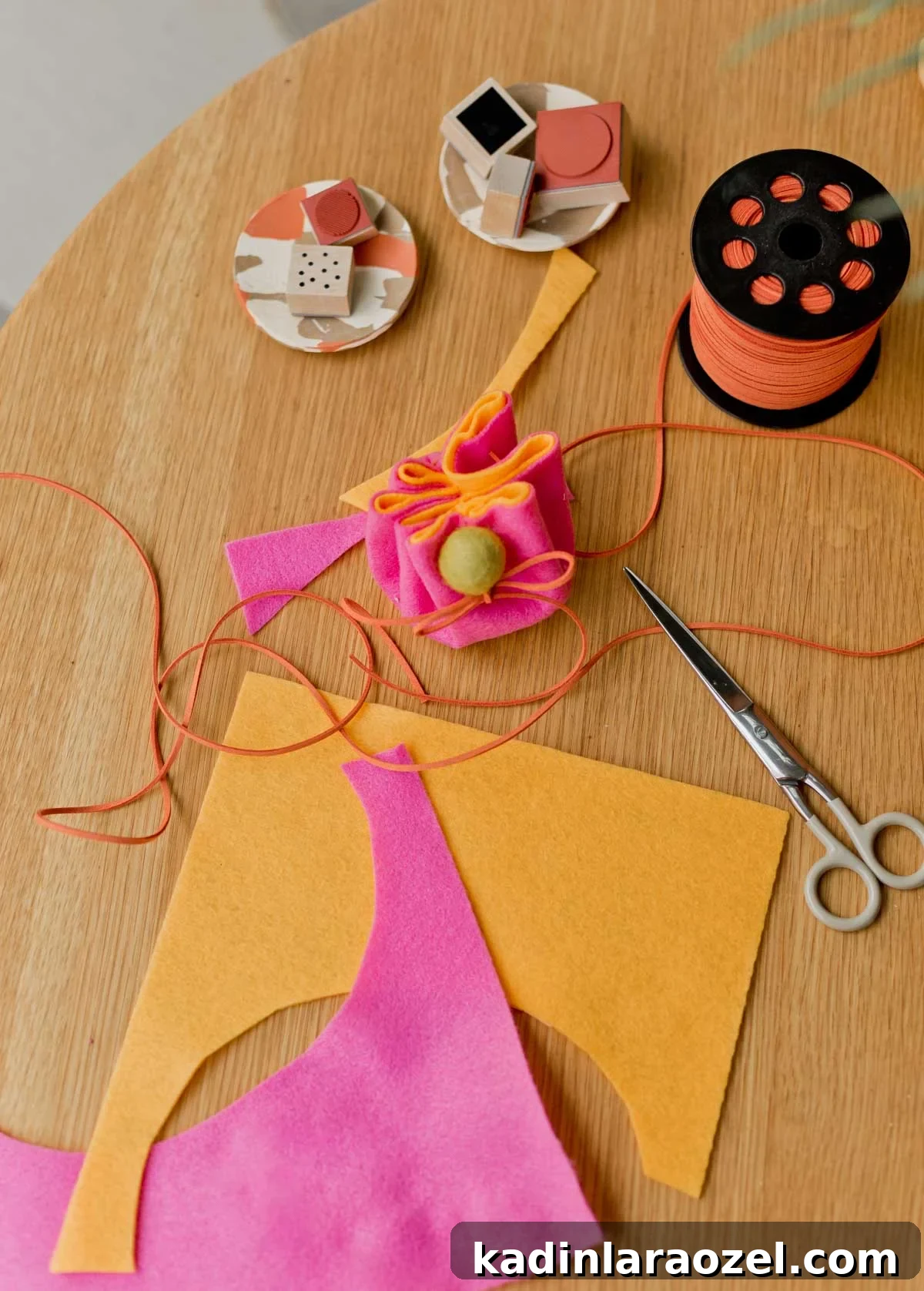 DIY Drawstring Pouch: Step-by-Step Sewing Tutorial 8 colorful sheets of felt being used to make a diy pouch from scratch