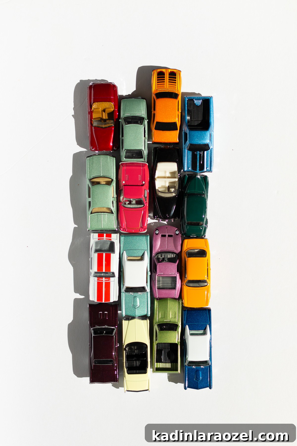 DIY Car-Themed Valentine Crafts for Kids: Vroom Vroom Ideas 4 toy metal cars grouped together in lines