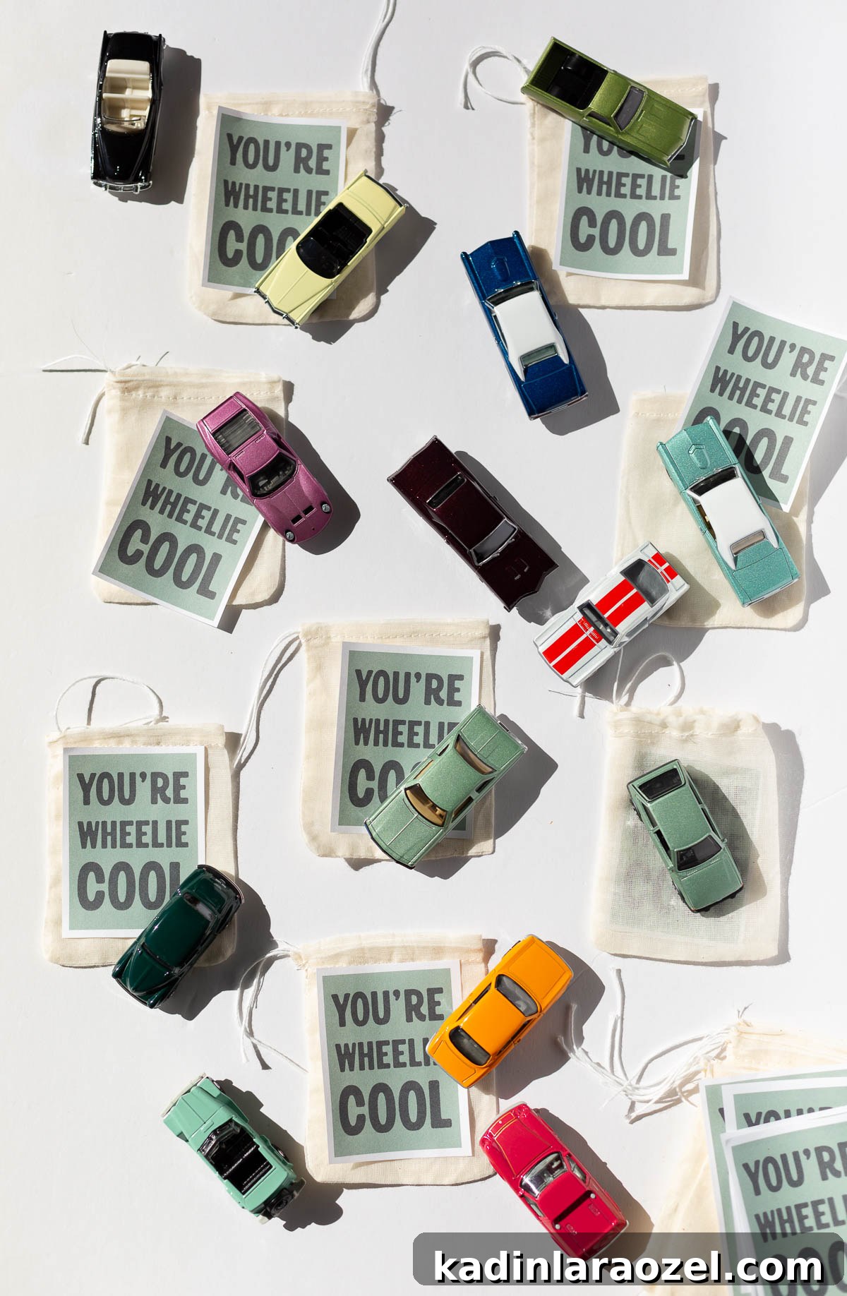 DIY Car-Themed Valentine Crafts for Kids: Vroom Vroom Ideas 8 party favors for a kids car party, featuring metal toy cars and a small minimal message