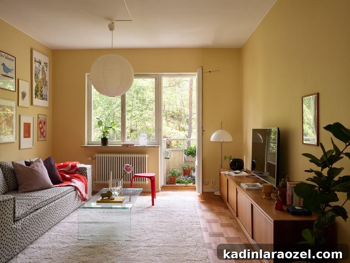 Butter Yellow Interiors: Stylish Ways to Use This Season’s Color 5 butter yellow walls in minimal mid-century meets cottage living room