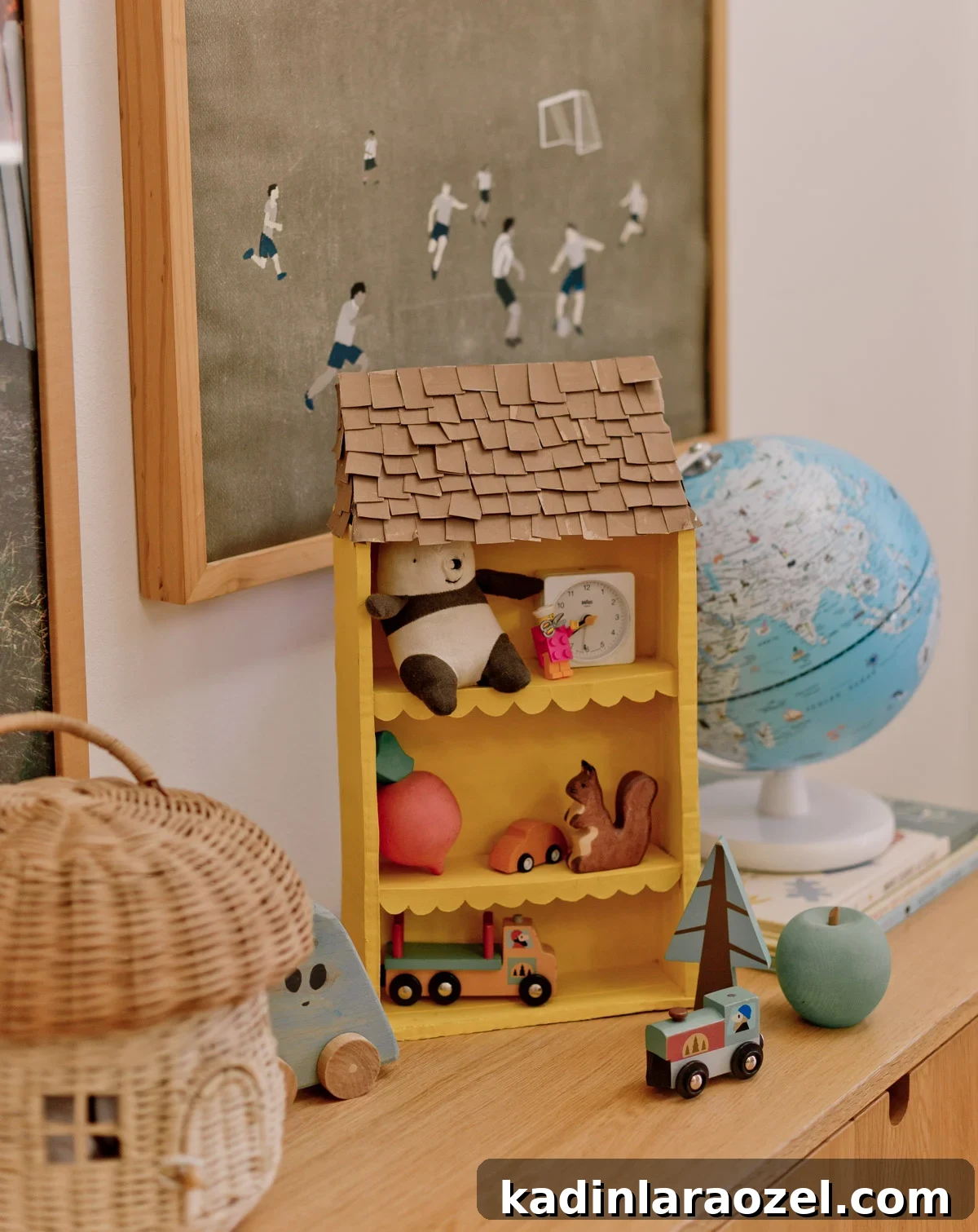 DIY Cardboard Dollhouse Made from a Cereal Box 9 cute kids room with unique unisex decor for kids