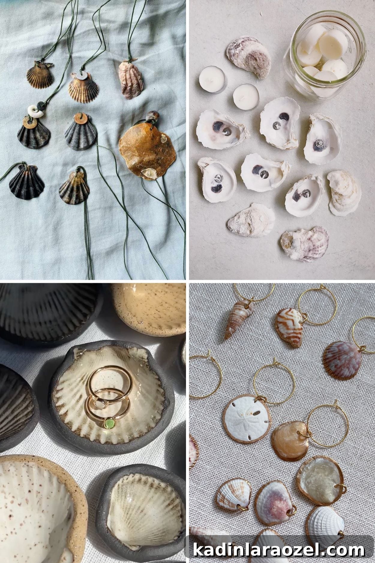 seashell jewelry and home decor items