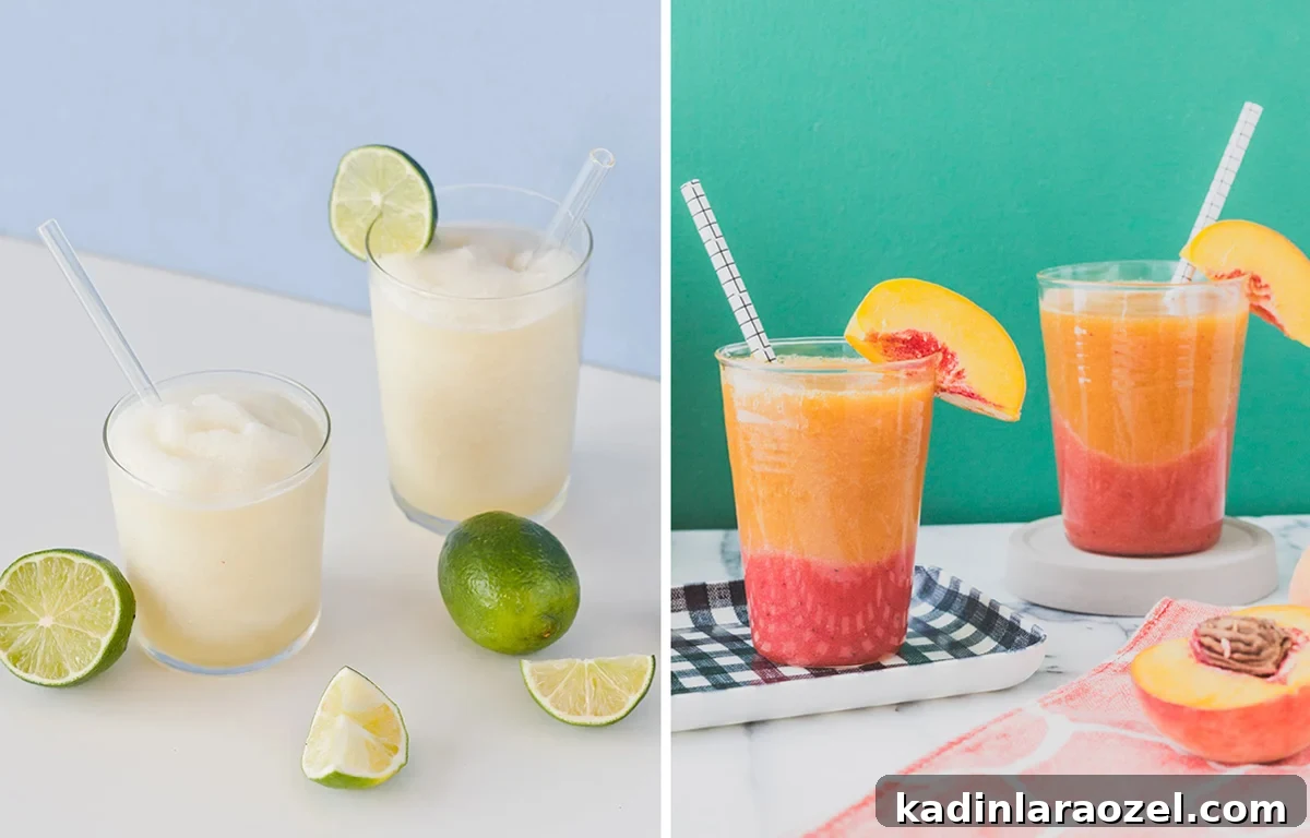 2 frozen cocktails sitting on countertops