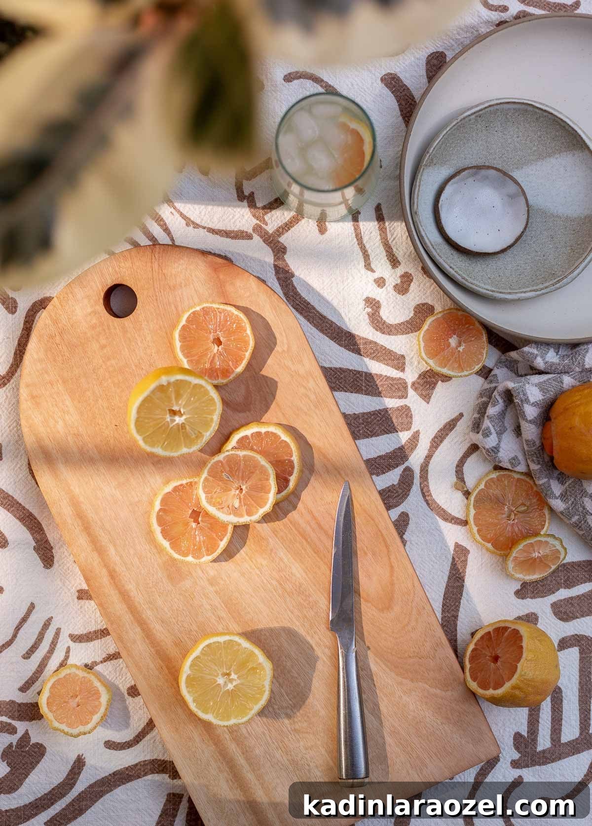 small home decor project, wood cutting board with sliced citrus