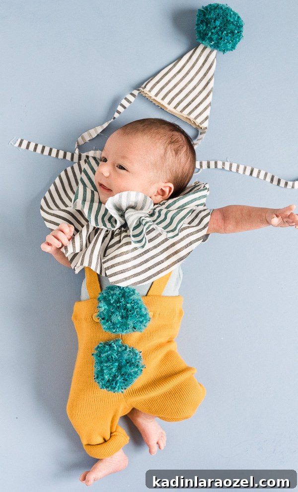 infant baby wearing homemade clown outfit