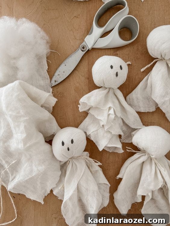 white linen ghost crafts with scissors