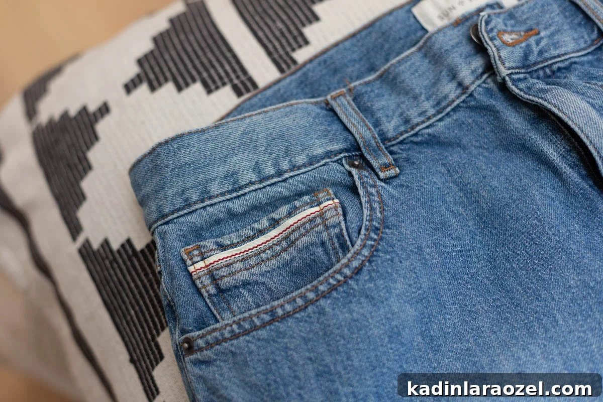 DIY No-Sew Kids' Purse from Old Jeans 4 closeup of denim jeans with a small watch pocket in the front