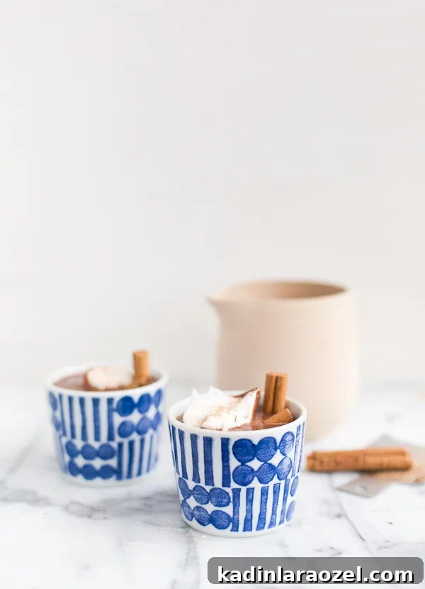 27 Spooky Halloween Desserts to Delight Your Guests 16 two mugs of red wine hot chocolate with cinnamon sticks and a dollop of whipped cream in each one