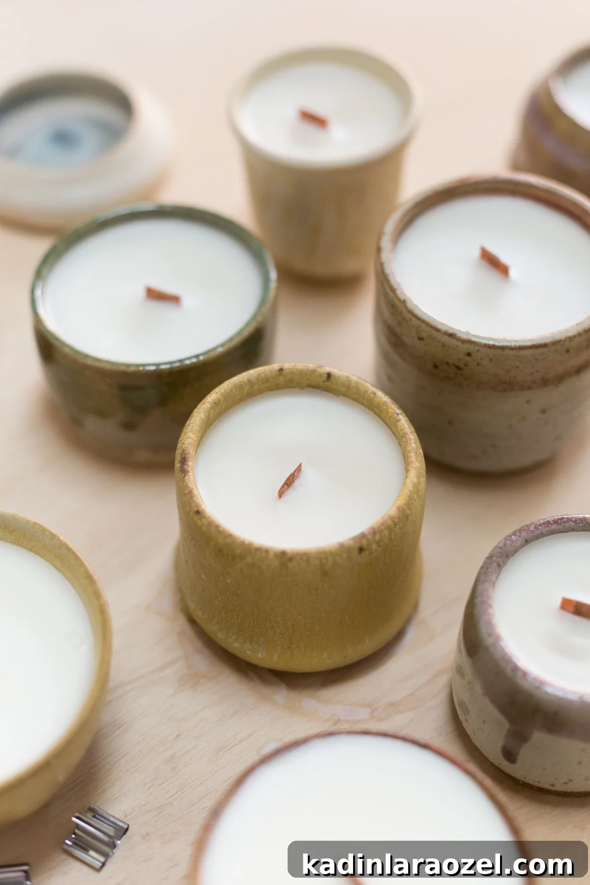 Effortless Thanksgiving Decorating Ideas 8 homemade candles in ceramic containers