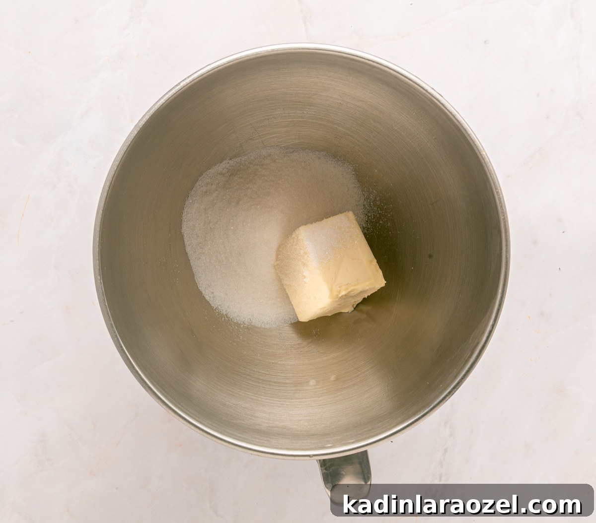 Decadent Chocolate Hazelnut Cookie Recipe 6 butter and sugar in a stainless steel bowl, ready to be mixed