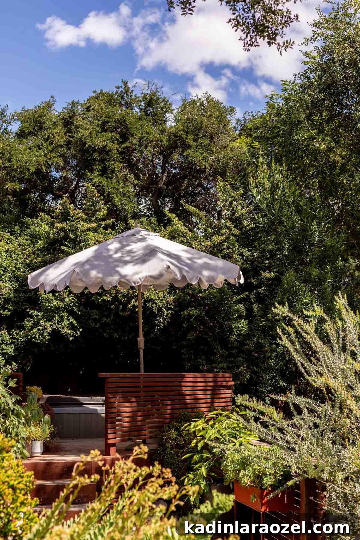 Practical Backyard Garden Ideas You Can Actually Build 19 backyard umbrella, amongst a lunch landscape of plants