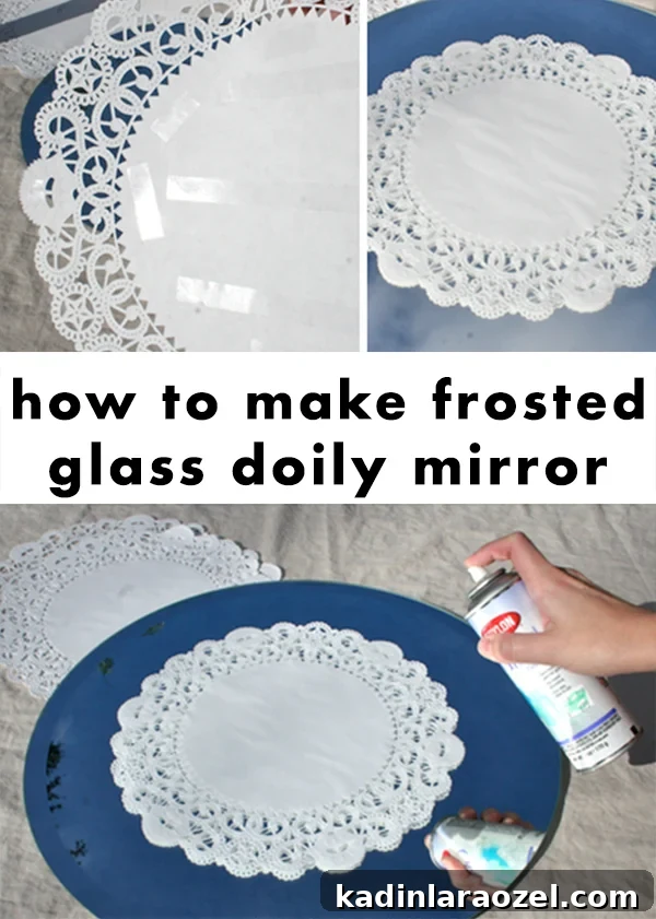 Tutorial sharing how to make a frosted glass doily mirror. It's so easy!