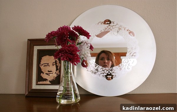Learn how to make a frosted glass mirror with a doily design pattern.