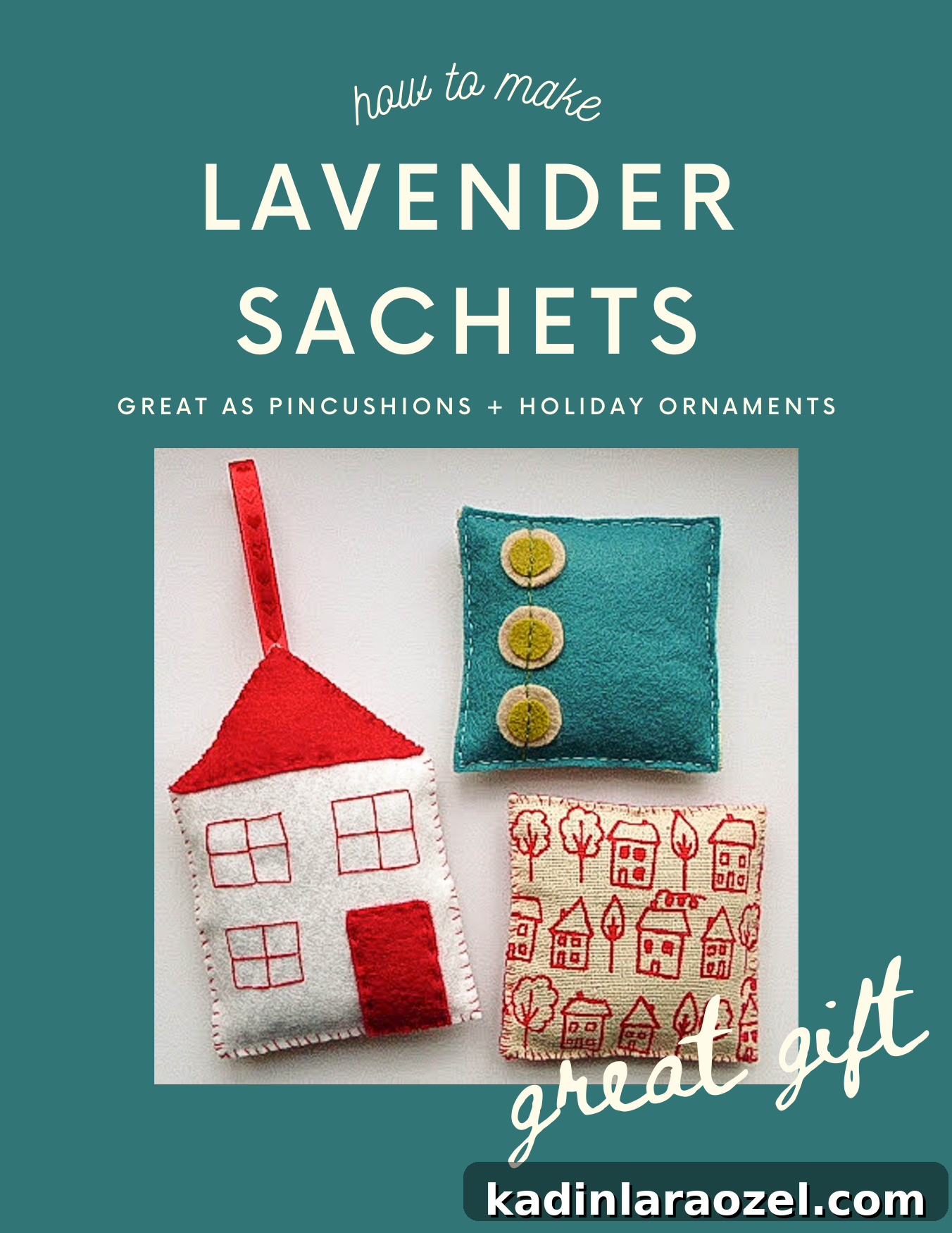DIY Lavender Sachets: Step-by-Step Guide for Lovely Gifts 2 House shaped felt lavender sachet, with square sachets that have cute illustrations