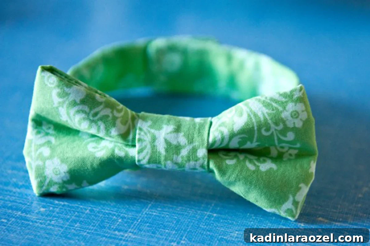 How to Tie a Bow Tie for Kids and Adults 2 closeup of handmade green bowtie with floral pattern print on it