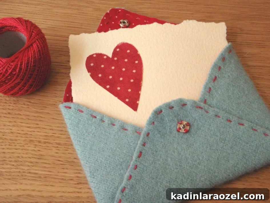 DIY Fabric Valentine Envelope: Sew a Romantic Gift Pouch 2 homemade felt envelope with heart detail for valentine's day