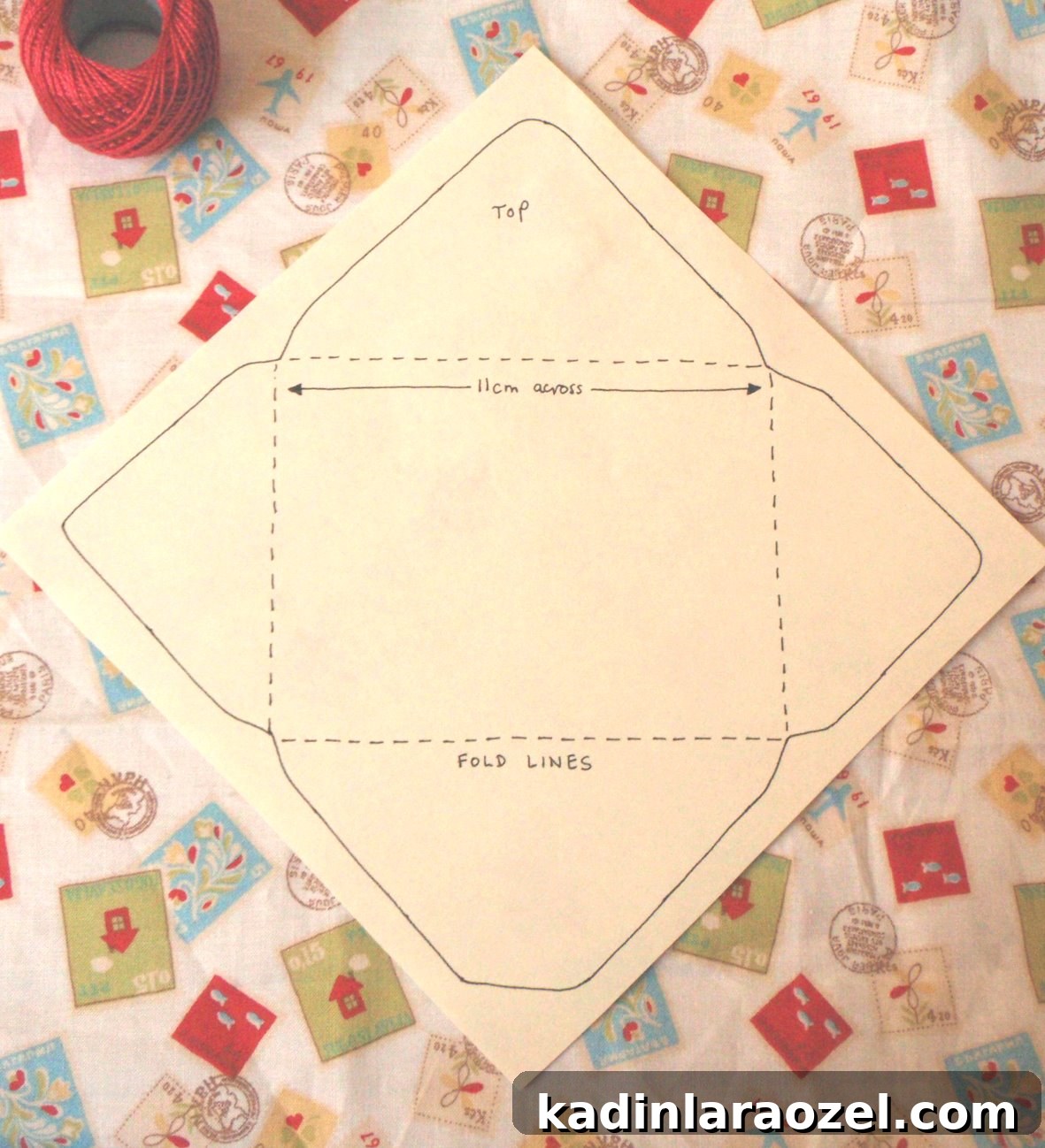 DIY Fabric Valentine Envelope: Sew a Romantic Gift Pouch 4 template for sewn cloth envelope craft project for Valentine's Day