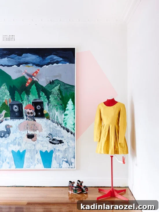 An artful pop of color in the bedroom
