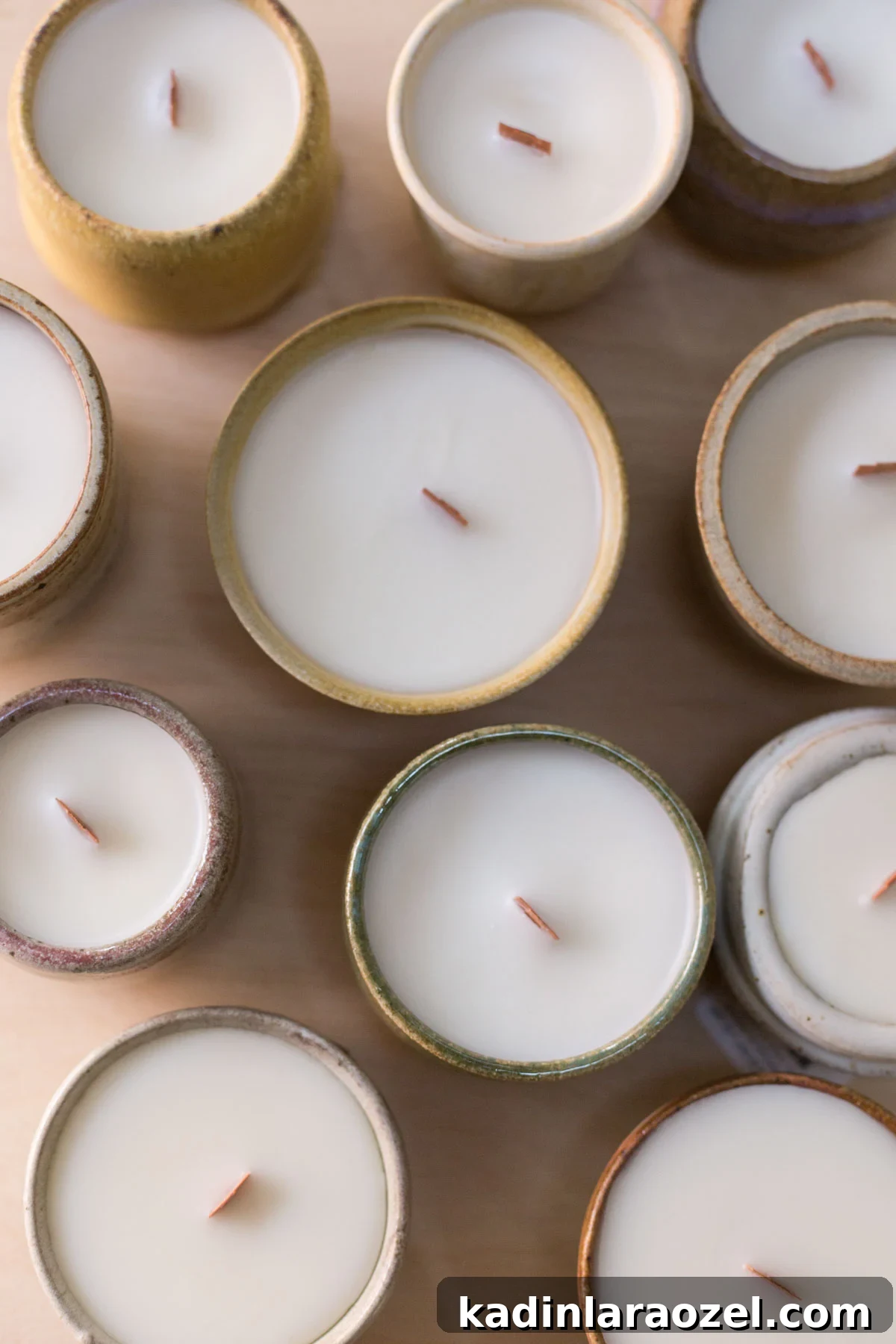 Complete Guide to Crafting Soy Candles at Home 12 Overhead view of candles in circular containers made of clay