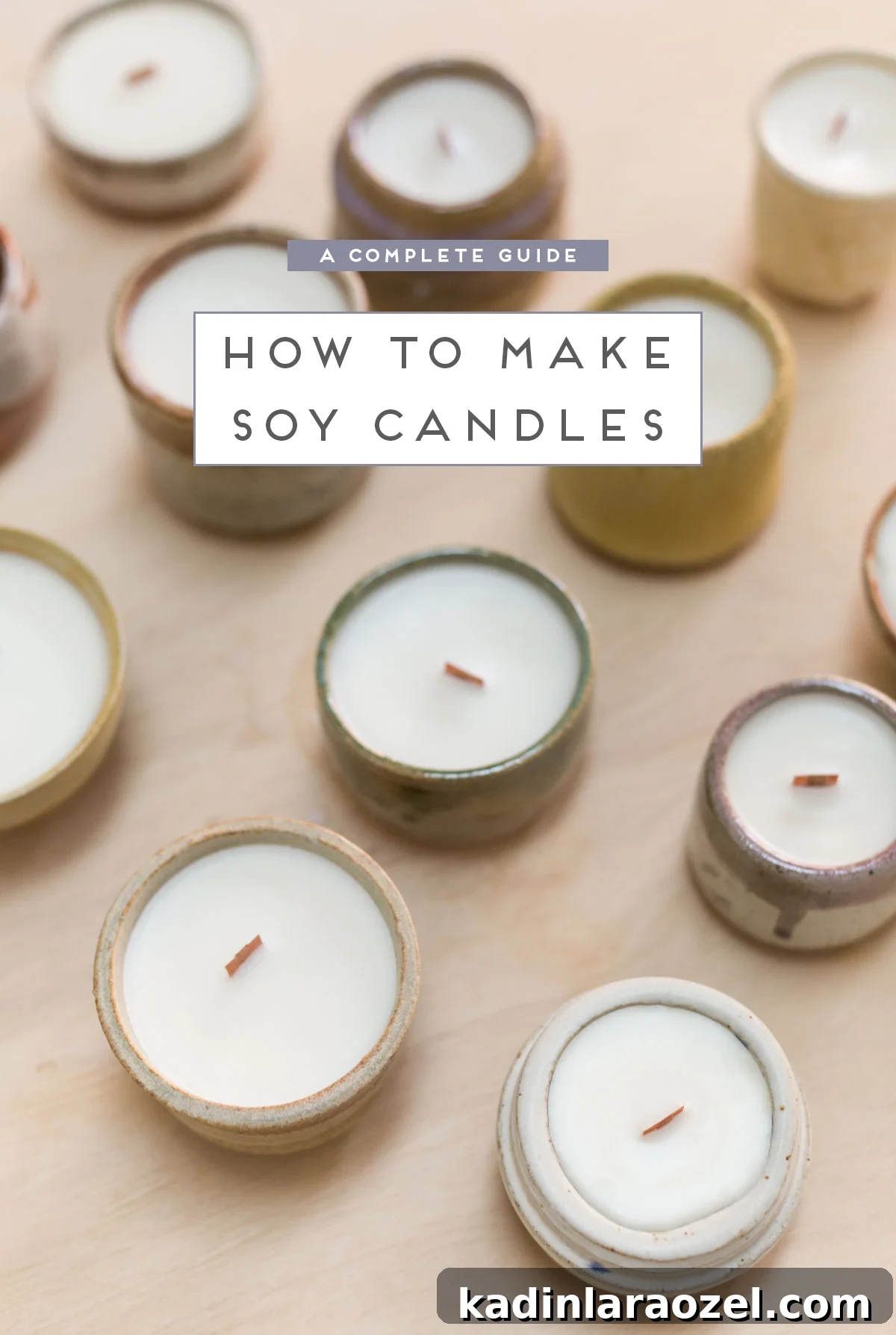 Complete Guide to Crafting Soy Candles at Home 4 Overhead view of DIY soy candles lined up on a table