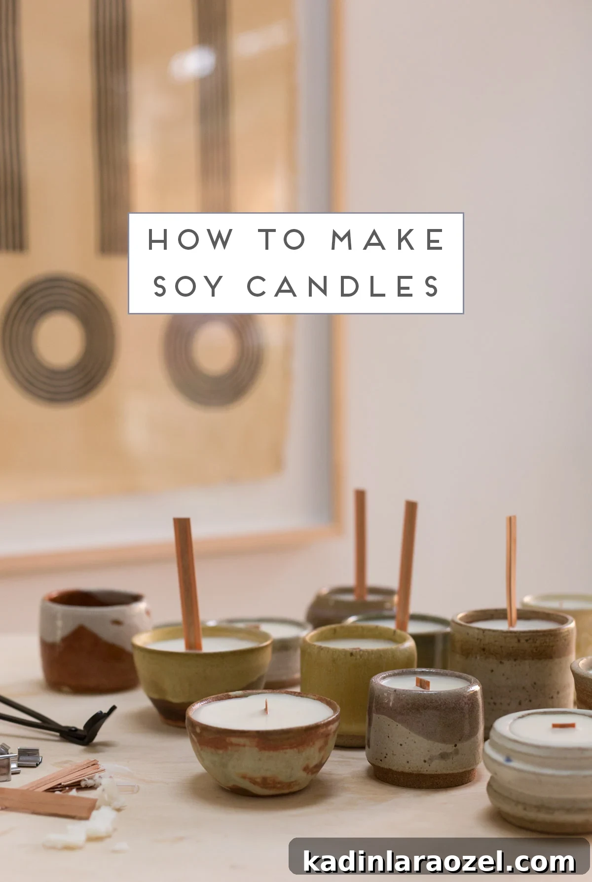 Complete Guide to Crafting Soy Candles at Home 6 Candles in containers in various stages of completion - sitting on a table