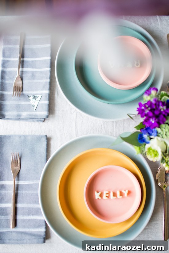 Hand painted striped napkins + edible place cards made from pie crust