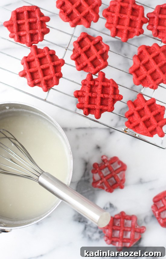 Homemade Red Velvet Waffles Dipped in a Donut Glaze
