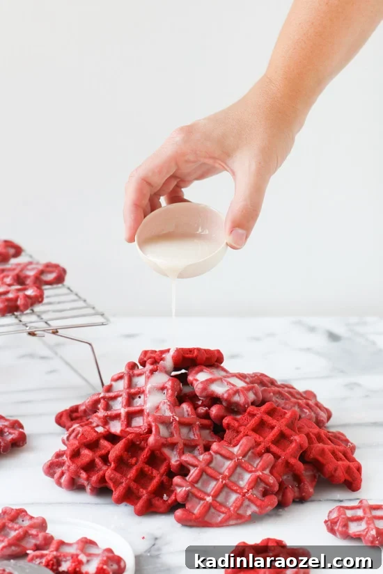 Red Velvet Waffles Dipped in a Donut Glaze