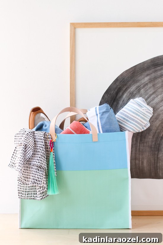 Upgrade Any Tote Instantly with a Sewn Leather Handle Tutorial 14 How to easily sew leather handles onto any tote (click through for the full tutorial on Paper & Stitch)