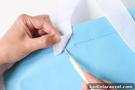 Upgrade Any Tote Instantly with a Sewn Leather Handle Tutorial 6 How to sew leather handles onto a tote bag