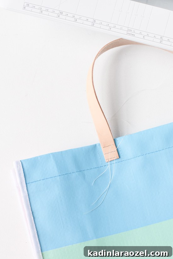 Upgrade Any Tote Instantly with a Sewn Leather Handle Tutorial 9 How to sew leather handles onto a tote bag