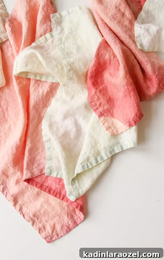 Acid wash linens in pastel colors, from DIY bleached linen technique.