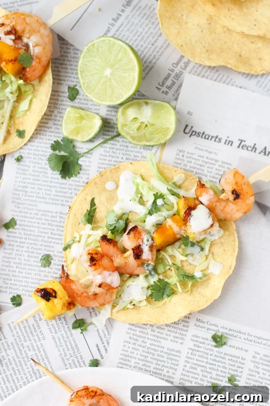 End of Summer Glazed Pineapple Mango Shrimp Kabobs