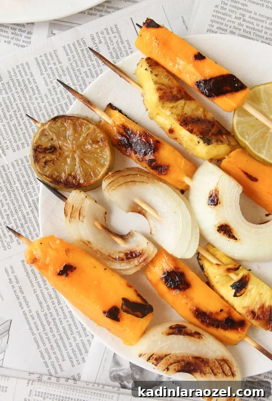 Grilled fruit and veggie kabobs