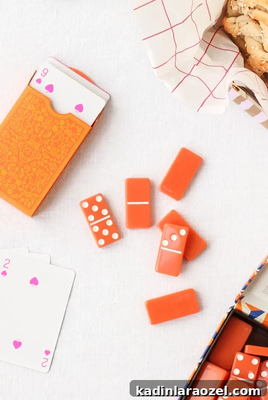 Game Night Snack: Homemade Ranch Pretzels with Sriracha Marinara 3 Game Night // neon playing cards and dominoes