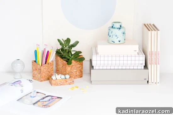 Geometric Cork Desk Organizer DIY: Step-by-Step Office Project 3 cork office caddies