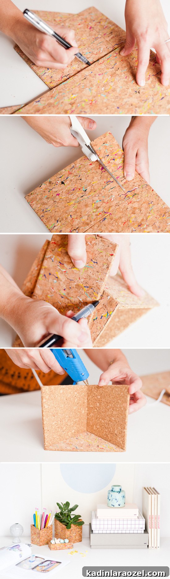 Geometric Cork Desk Organizer DIY: Step-by-Step Office Project 4 How to make hanging DIY office organizers with sheets of cork