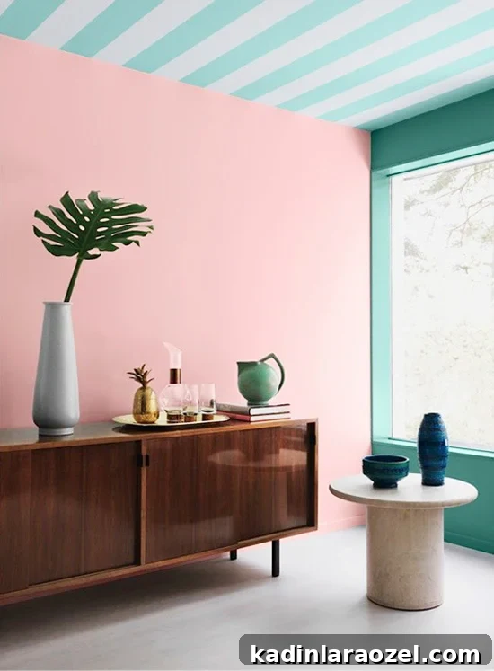 8 Stunning Painted Interior Ideas That Will Take Your Breath Away 2 That pink mixed with a striped ceiling. So good!