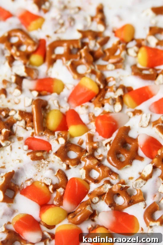 A salty sweet bark recipe for Halloween (and fall). This recipe is so good! And only takes a few minutes to make.