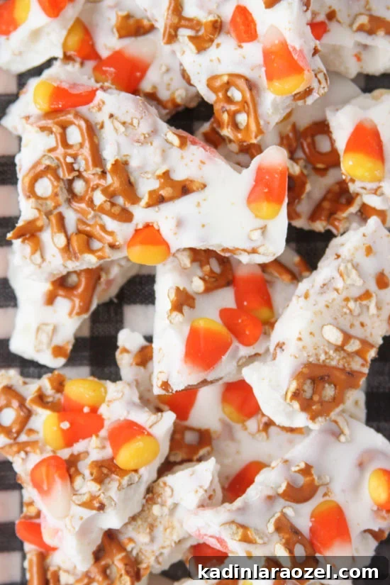 A salty sweet bark recipe for Halloween (and fall). This recipe is so good! And only takes a few minutes to make.